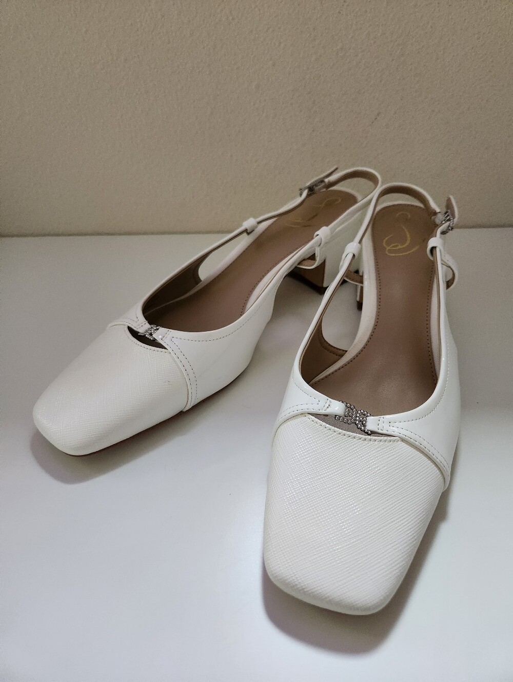 Sam Edelman White Slingback Tarra2 Square Toe Block Heel Shoes Size 9.5
